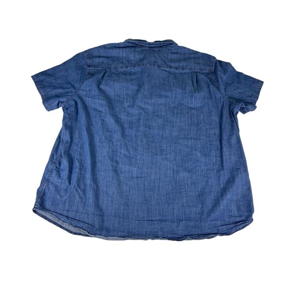 Mutual Weave Men's Top Blue Denim Short Sleeve Button Up Collared Cotton Shirt - Picture 4 of 4